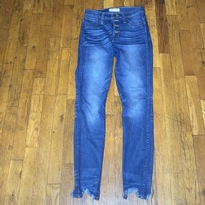 Madewell High-rise Skinny Mid-wash Shredded Blue Denim Jeans Sz 25